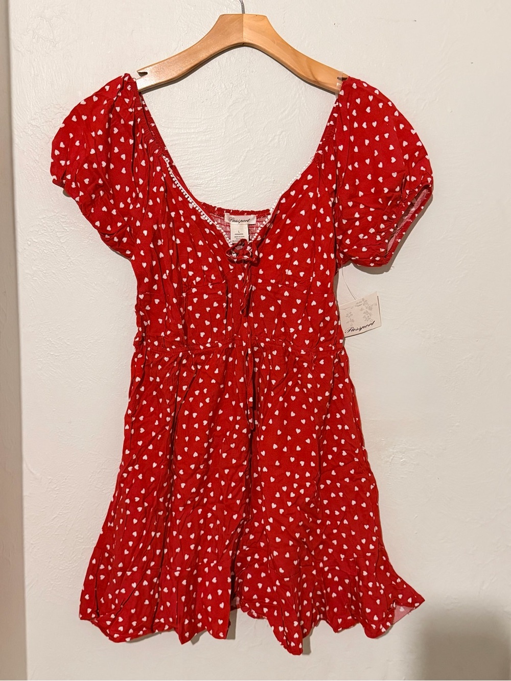 Passport Red Mini Dress with White Heart Print